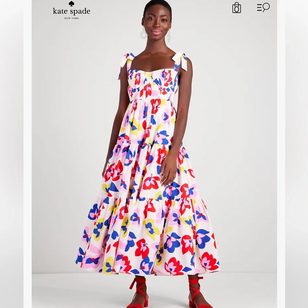 Kate Spade Summer Flowers Tiered Tie Strap Dress - Picture 3 of 15